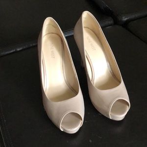 Nine West Nude Peep Toe Patient Leather Heels